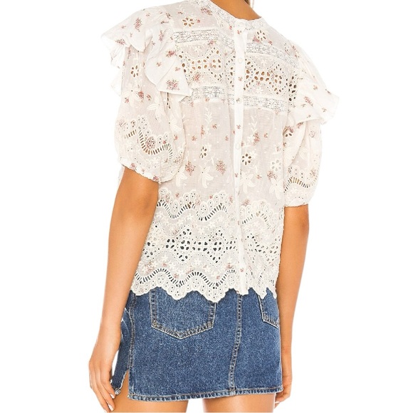 LoveShackFancy Tilda Lace Ruffle Blouse Small Ivory Floral Sheer Top - Picture 2 of 14